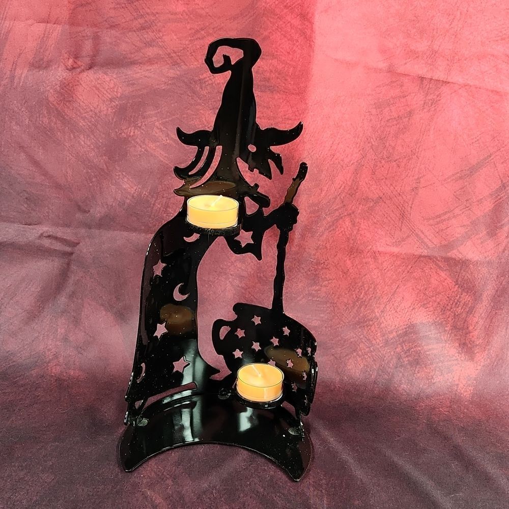 🩵Partylite Black Shimmery Wilemina Witch Tealight Candle Holder - Picture 7 of 9